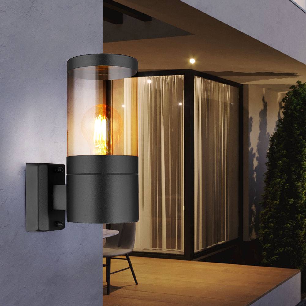 Aussen Wandleuchte Edelstahl Außen Aussenlampen Haus Wandleuchten Edelstahl, schwarz rauch, 1x E27 Fassung, LxBxH 15,5x10,2x24 cm