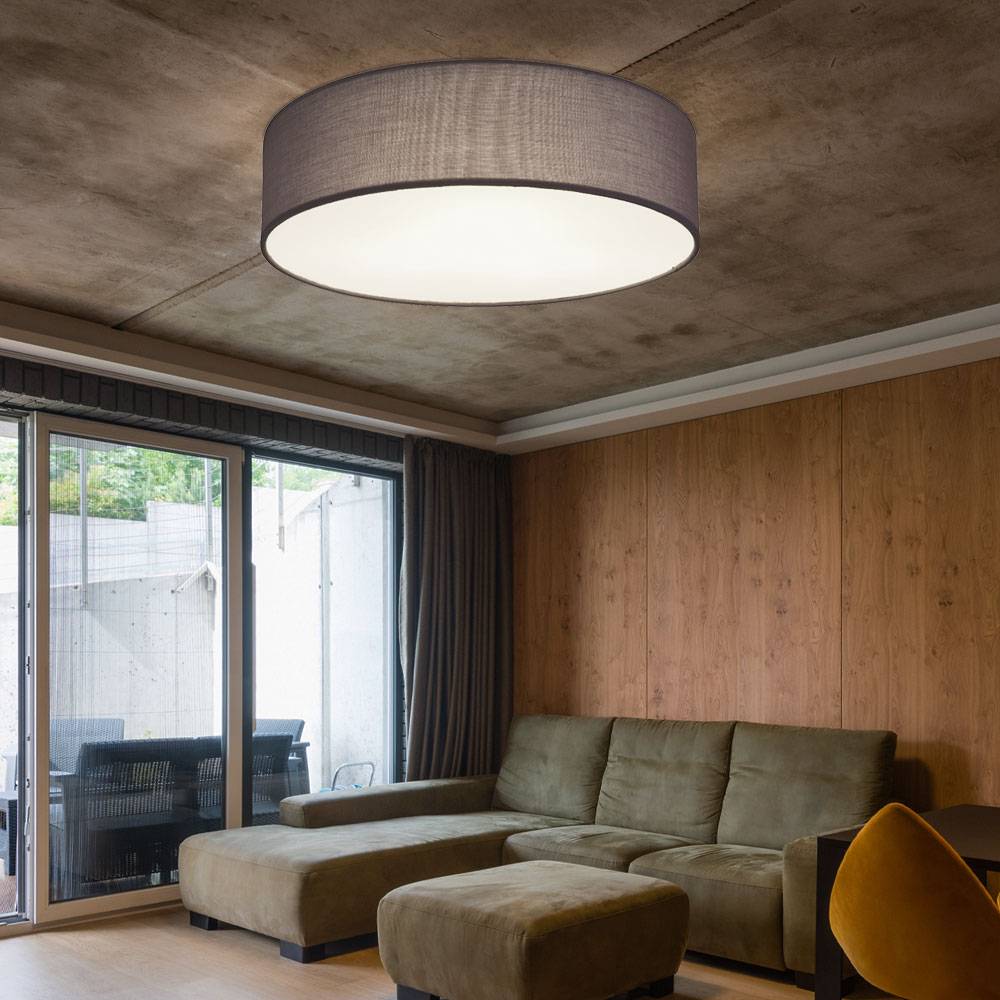 Deckenleuchte Deckenleuchte Stoff anthrazit Lampe Wohnzimmer Beleuchtung Schlafzimmer Modern, Textil anthrazit weiß, rund, 3x E27, DxH 40x10 cm