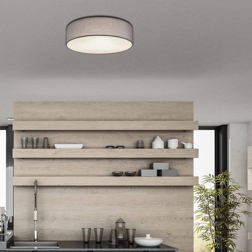 Deckenleuchte Deckenleuchte Stoff anthrazit Lampe Wohnzimmer Beleuchtung Schlafzimmer Modern, Textil anthrazit weiß, rund, 3x E27, DxH 40x10 cm