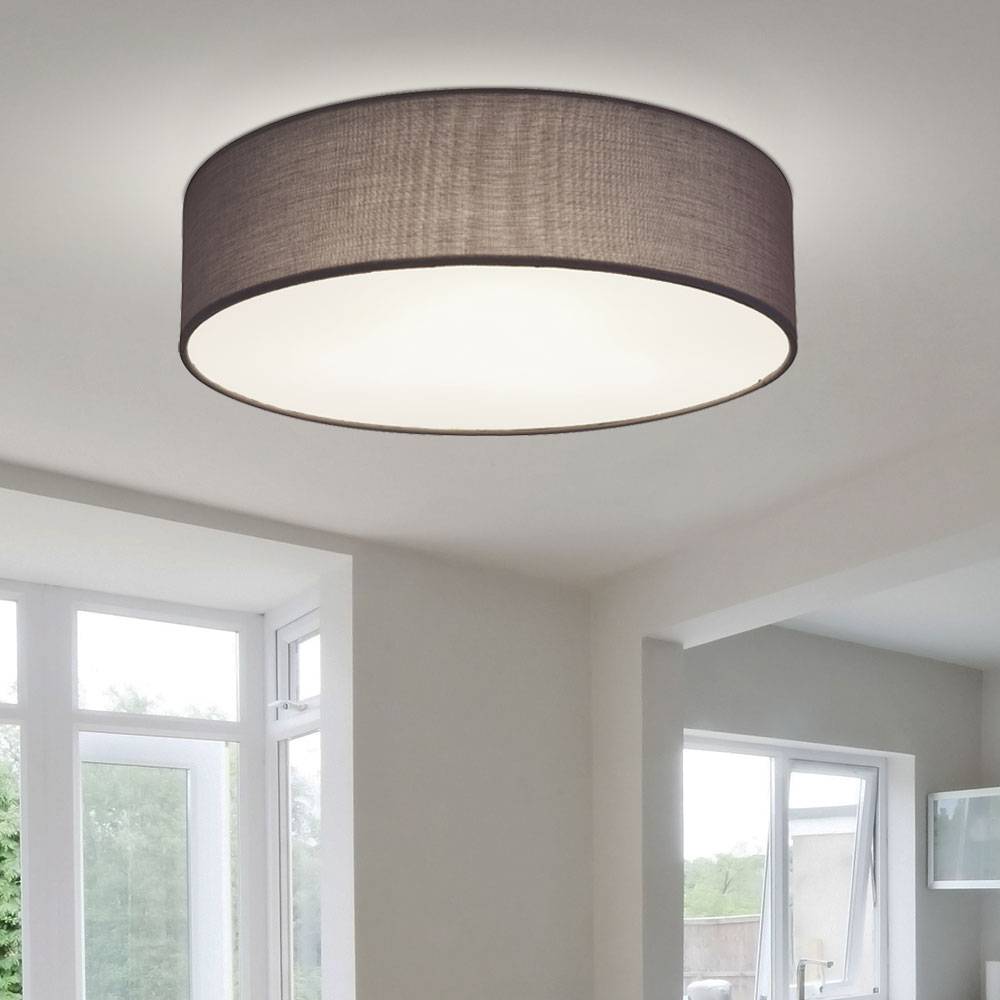 Deckenleuchte Stoff anthrazit Lampe Wohnzimmer Beleuchtung Deckenleuchte Schlafzimmer Modern, Textil anthrazit weiß, rund, 3x E27, DxH 40x10 cm