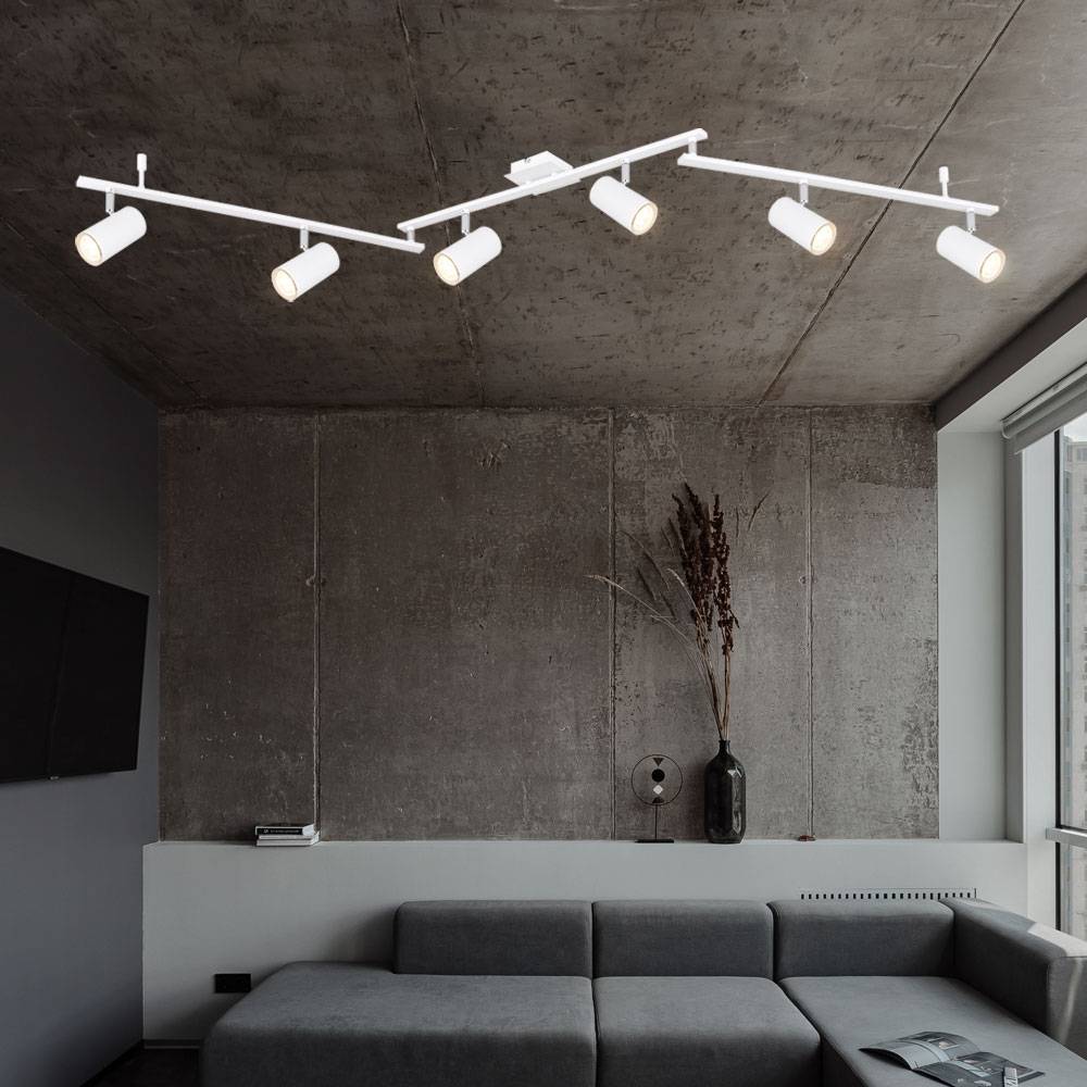 Spot Leiste Deckenstrahler 4 flammig Deckenleuchte weiß, Spots beweglich, Metall weiß skandinavisch, 6x GU10 Fassungen, LxBxH 180x10x18,5cm