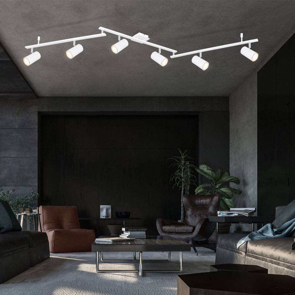 Spot Leiste Deckenstrahler 4 flammig Deckenleuchte weiß, Spots beweglich, Metall weiß skandinavisch, 6x GU10 Fassungen, LxBxH 180x10x18,5cm