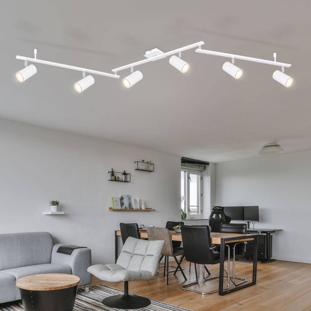 Spot Leiste Deckenstrahler 4 flammig Deckenleuchte weiß, Spots beweglich, Metall weiß skandinavisch, 6x GU10 Fassungen, LxBxH 180x10x18,5cm