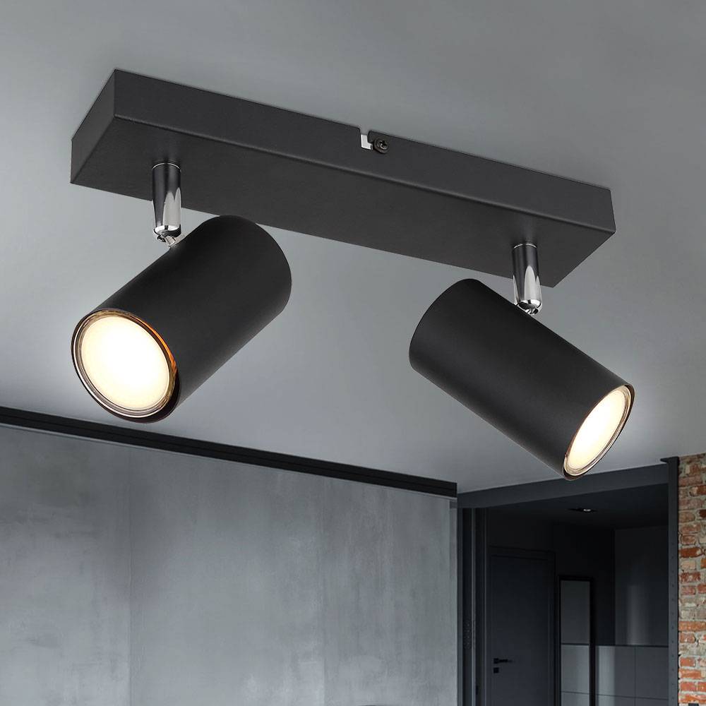 Deckenleuchte Spot 2 flammig Deckenstrahler schwarz Deckenlampe Esszimmer mit schwenkbaren Strahlern, Metall, 2x GU10, LxBxH 26x6x12