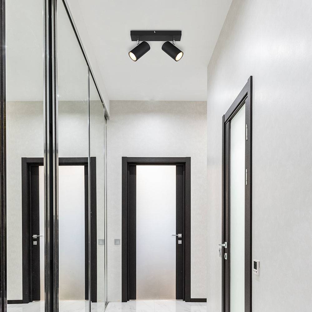 Deckenleuchte Spot 2 flammig Deckenstrahler schwarz Deckenlampe Esszimmer mit schwenkbaren Strahlern, Metall, 2x GU10, LxBxH 26x6x12