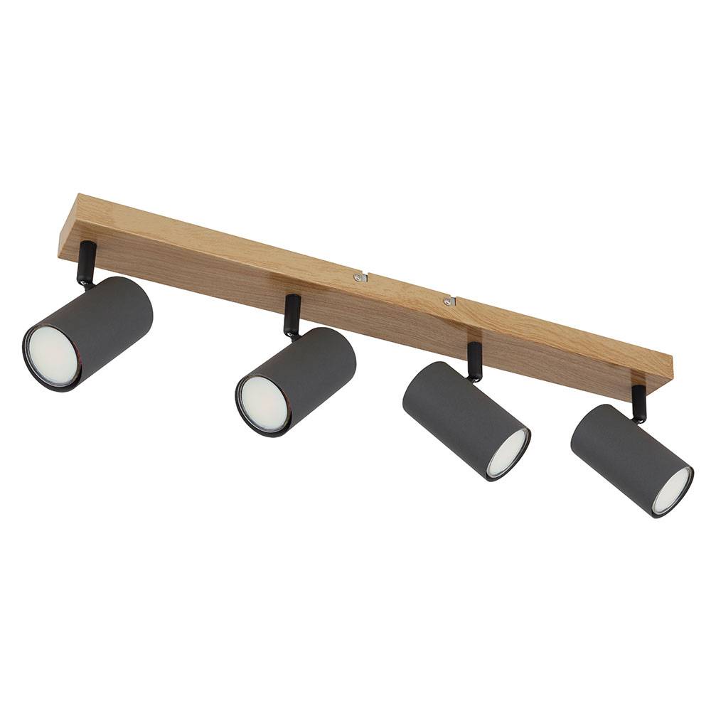 Deckenstrahler 4 Flammig Holzoptik Deckenleuchte GU10 Deckenlampe Wohnzimmer mit schwenkbaren Spots, Metall, 4x GU10, LxBxH 56x6x12 cm