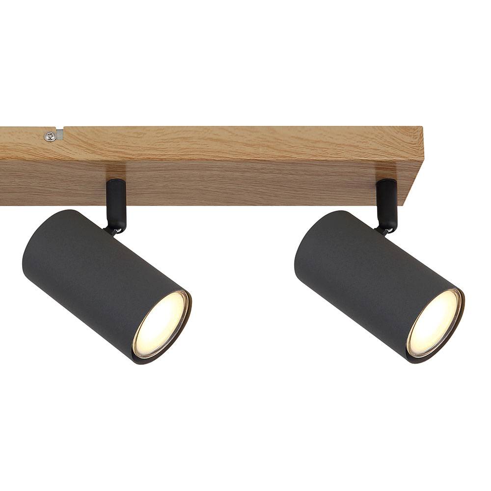 Deckenstrahler 4 Flammig Holzoptik Deckenleuchte GU10 Deckenlampe Wohnzimmer mit schwenkbaren Spots, Metall, 4x GU10, LxBxH 56x6x12 cm