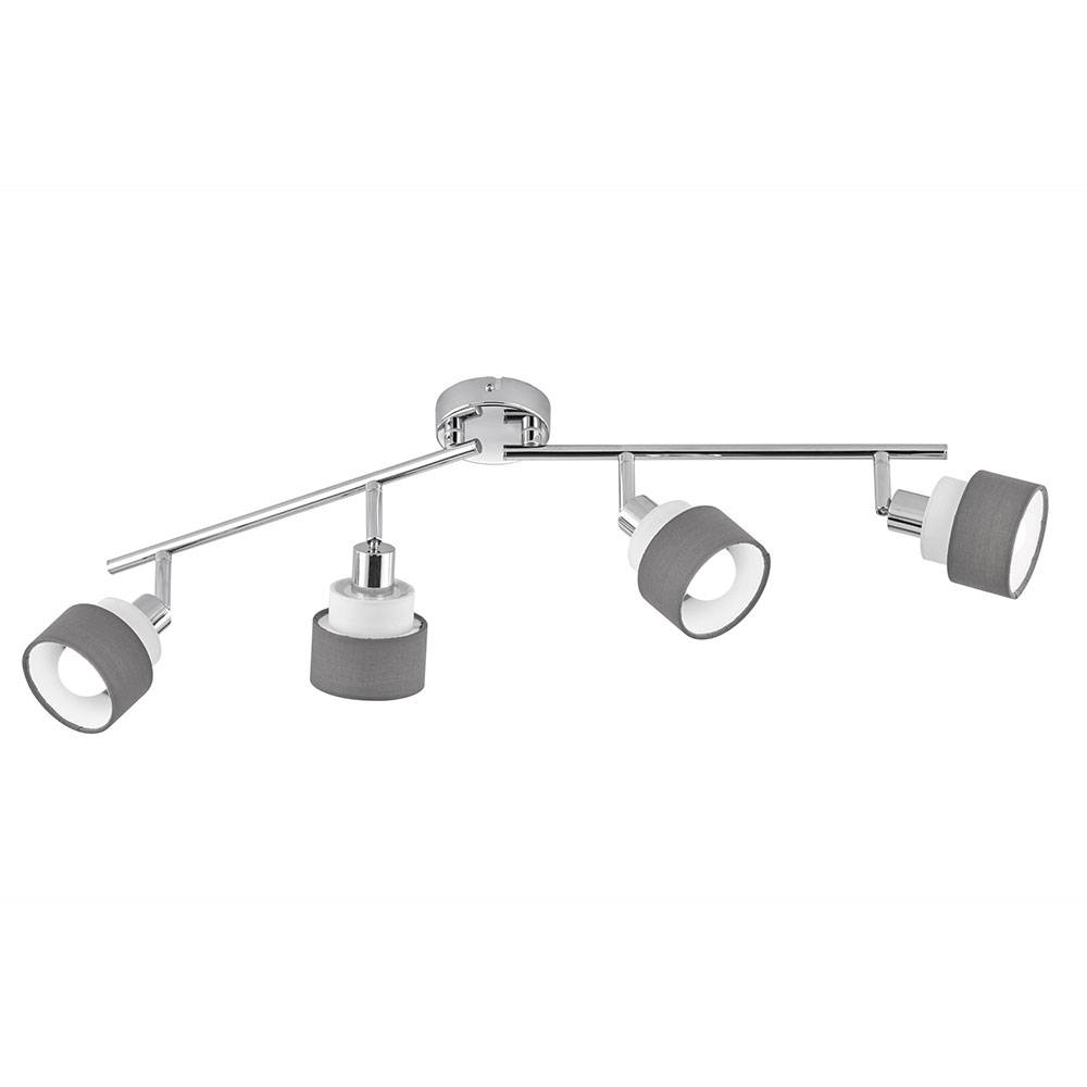 Deckenleuchte Spotleiste Wohnzimmerlampe, Schirme beweglich, 4-flammig, verstellbar, Stahl, chromfarben grau, 4x E14 Fassungen, LxBxH 85x20,2x9 cm