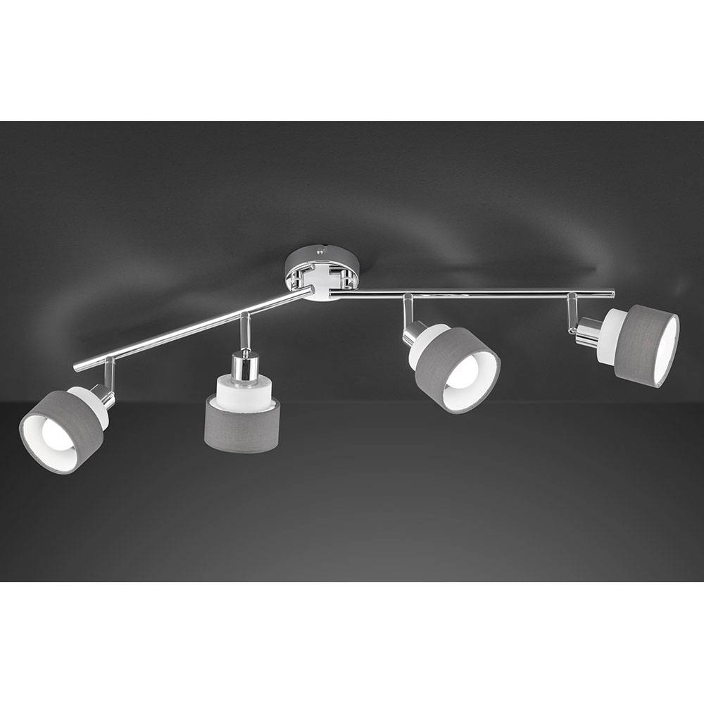 Deckenleuchte Spotleiste Wohnzimmerlampe, Schirme beweglich, 4-flammig, verstellbar, Stahl, chromfarben grau, 4x E14 Fassungen, LxBxH 85x20,2x9 cm