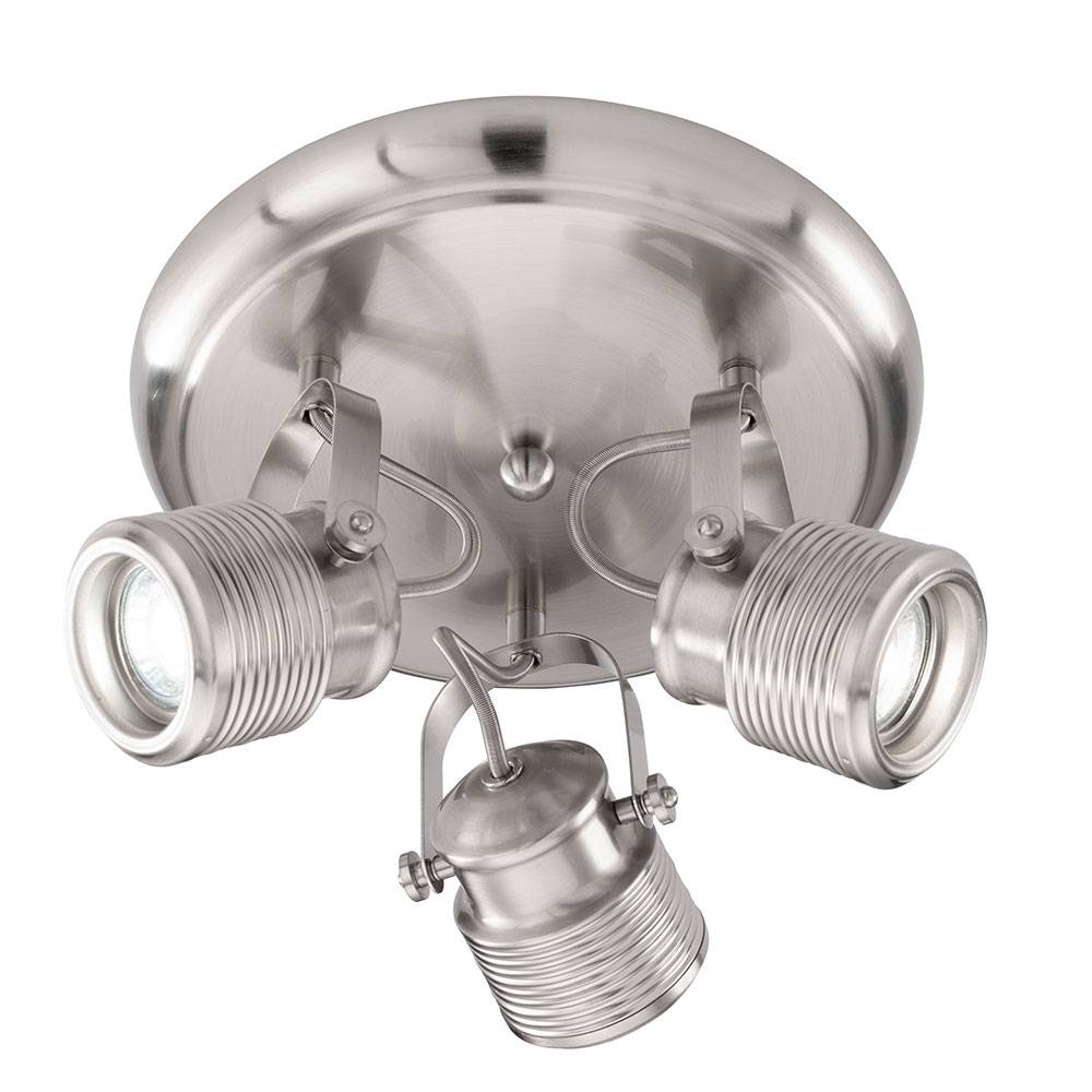 Deckenstrahler 3 Flammig Retro Lampe Wohnzimmer Decke 3er Spot Deckenleuchte rund, schwenkbar, Metall nickel matt, 3x GU10 Fassungen, DxH 25x15 cm