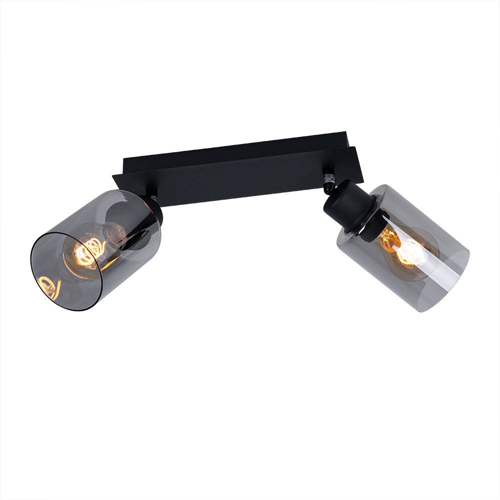 Deckenlampe Spotleuchte Deckenleuchte Esszimmer Glaslampe rauchfarben 2 flammig zum verstellen, Metall, 2x E27 Fassungen, LxBxH 27x9x21,5 cm