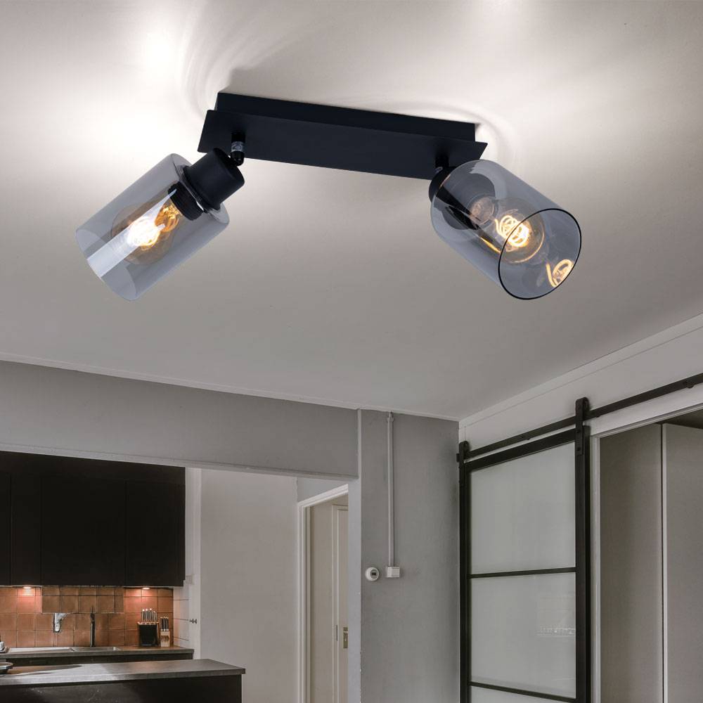 Deckenlampe Spotleuchte Deckenleuchte Esszimmer Glaslampe rauchfarben 2 flammig zum verstellen, Metall, 2x E27 Fassungen, LxBxH 27x9x21,5 cm