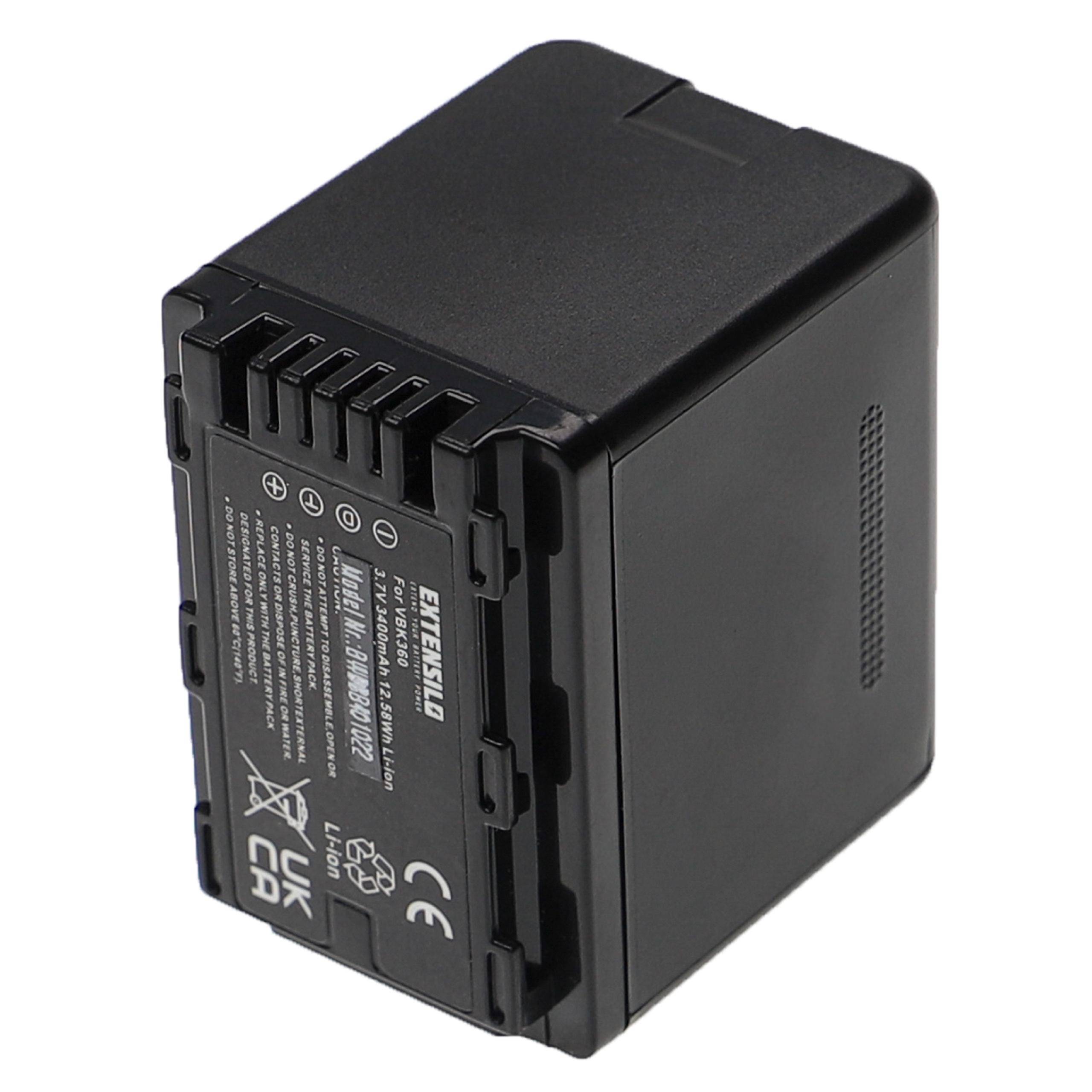 EXTENSILO 2x Akku Ersatz für Panasonic VW-VBK360 für Kamera (3400 mAh, 3,7 V, Li-Ion)