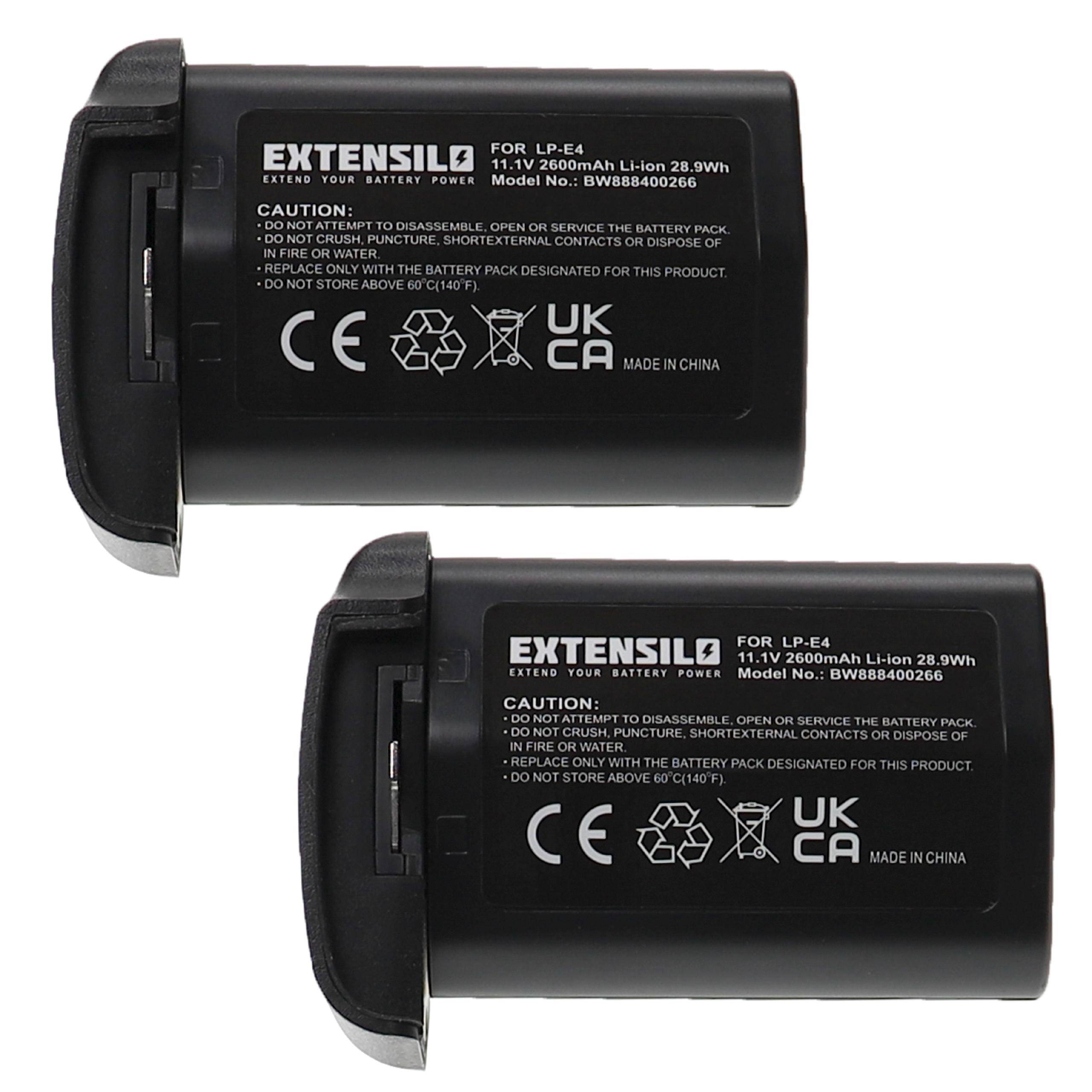 EXTENSILO 2x Akku Ersatz für Canon LP-E4, LP-E4N für Kamera (2600mAh, 11,1V, Li-Ion)