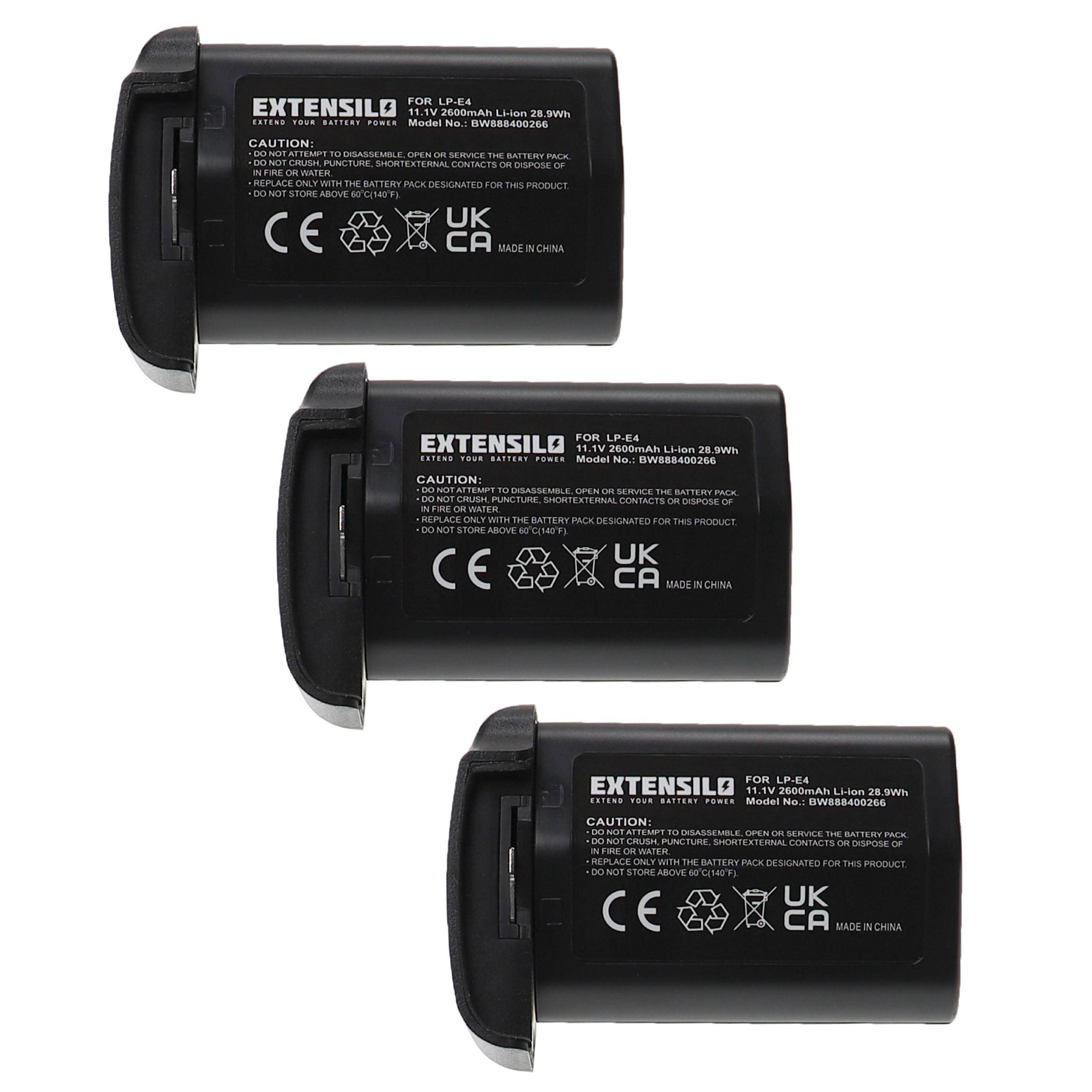 EXTENSILO 3x Akku kompatibel mit Canon 1D Mark 3, 1D Mark 4, 1DS Mark 3, MT-24EX, 1DX, MR-14EX Kamera (2600 mAh, 11,1 V, Li-Ion)