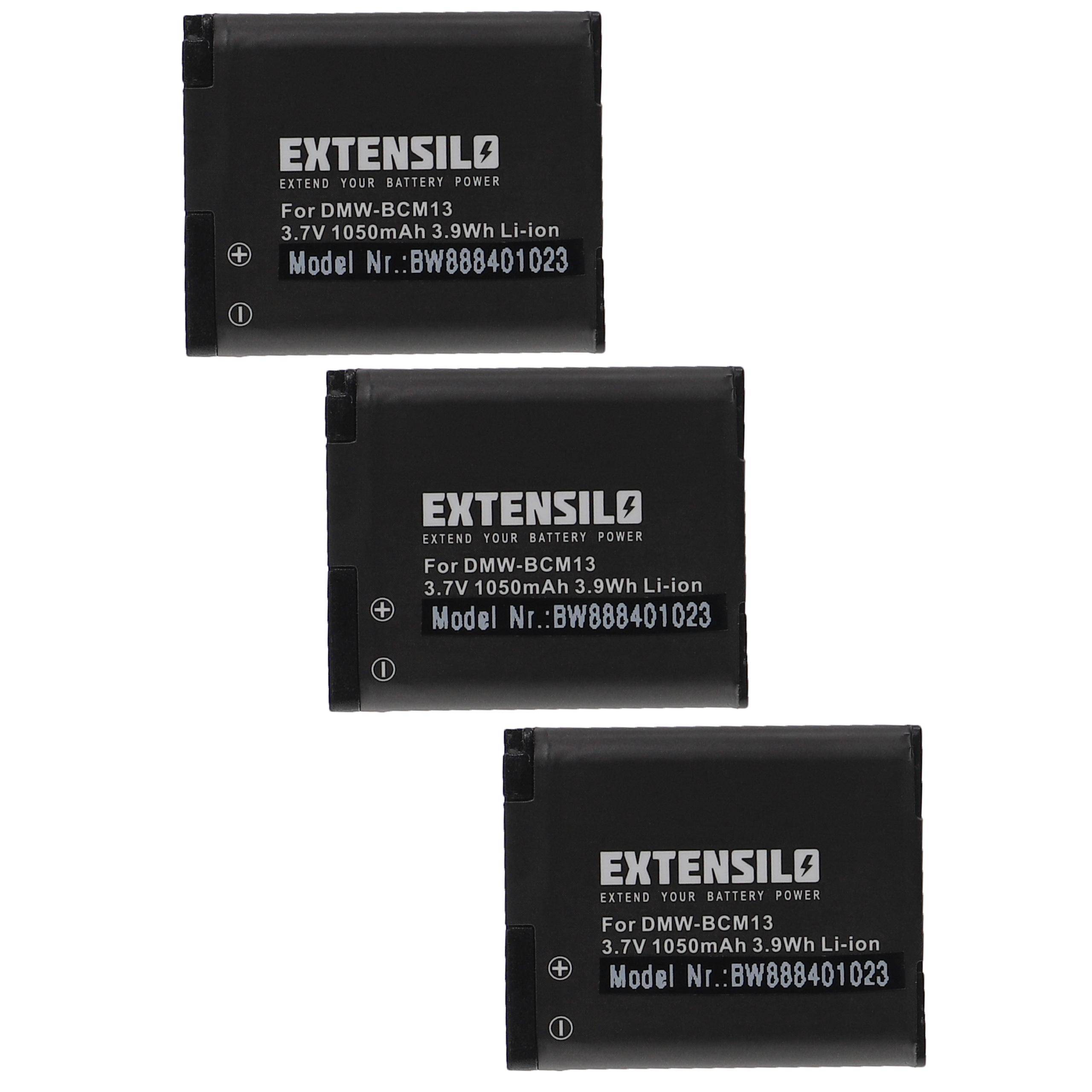 Drei schwarze Lithium-Ionen-Batterien mit der Bezeichnung „Extensil