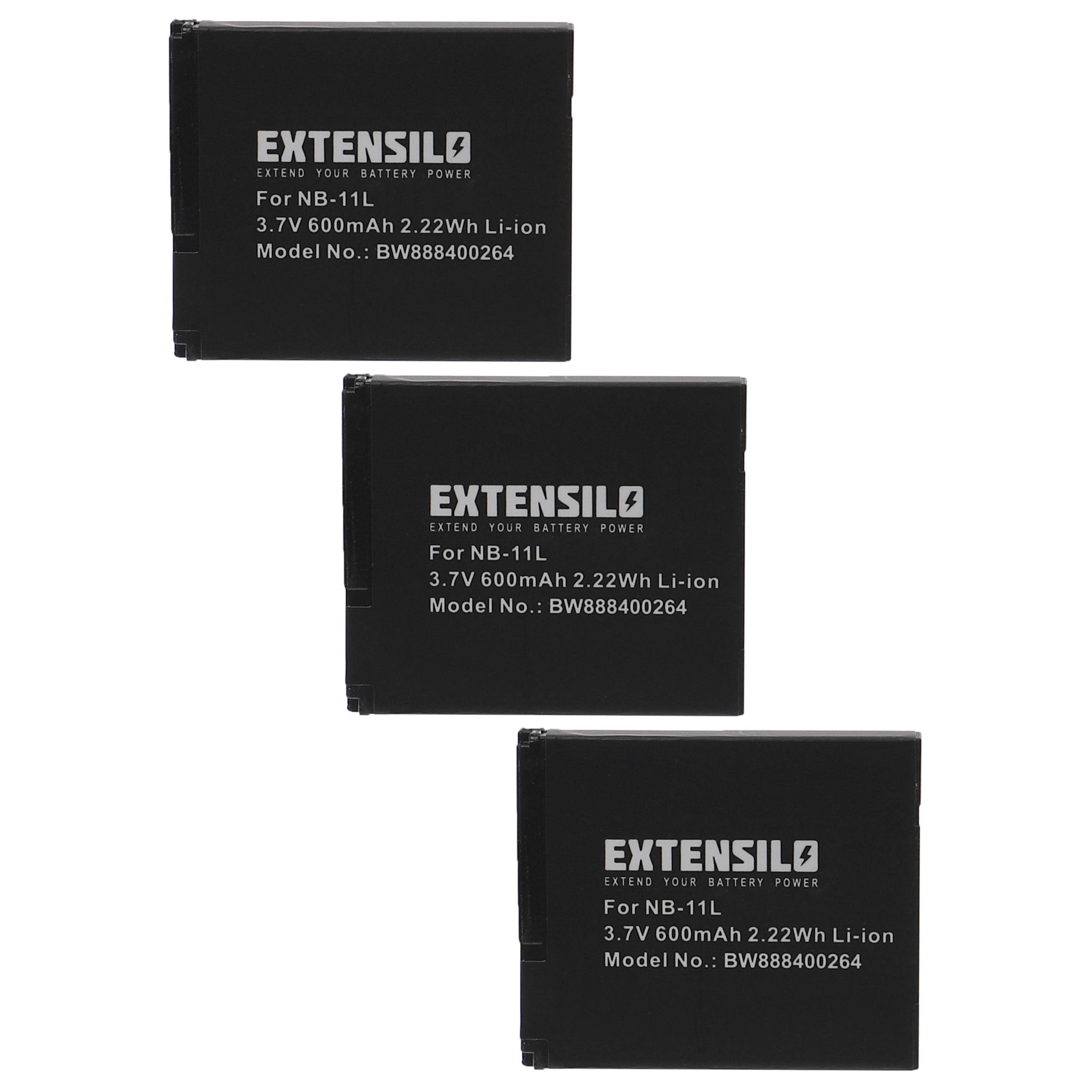 EXTENSILO 3x Akku kompatibel mit Canon IXUS 132, 135, 150, 125, 127, 130, 137, 133, 147, 125 HS, 140, 145 Kamera (600 mAh, 3,7 V, Li-Ion)