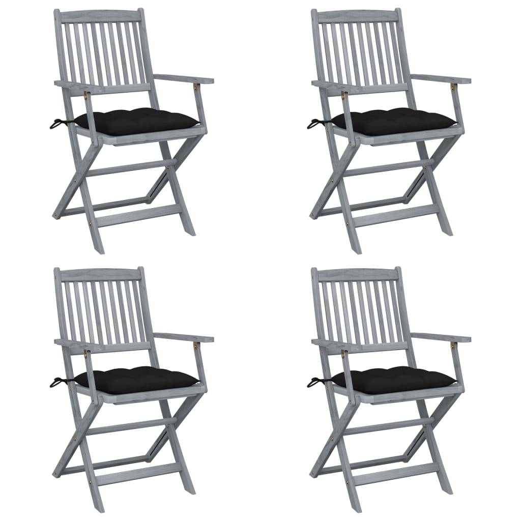 vidaXL Klappbare Gartenstühle 4 Stk. mit Kissen Massivholz Akazie