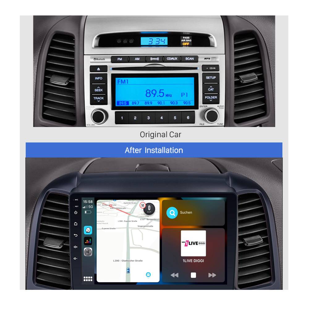 Für Hyundai Santa Fe 9" Touchscreen Android Autoradio GPS Navigation CarPlay