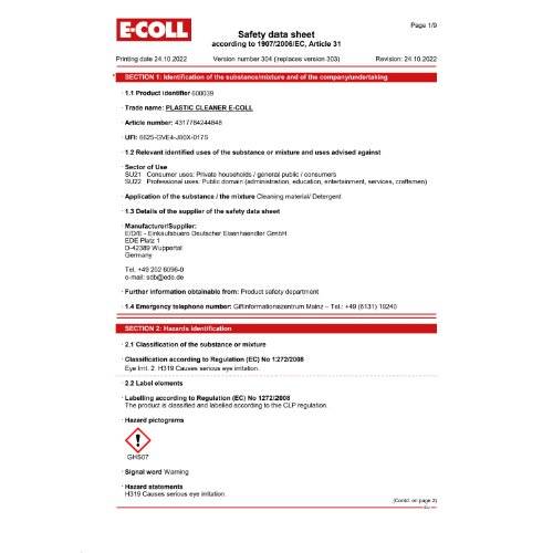 E-COLL Kunststoffreiniger-Spray 500ml