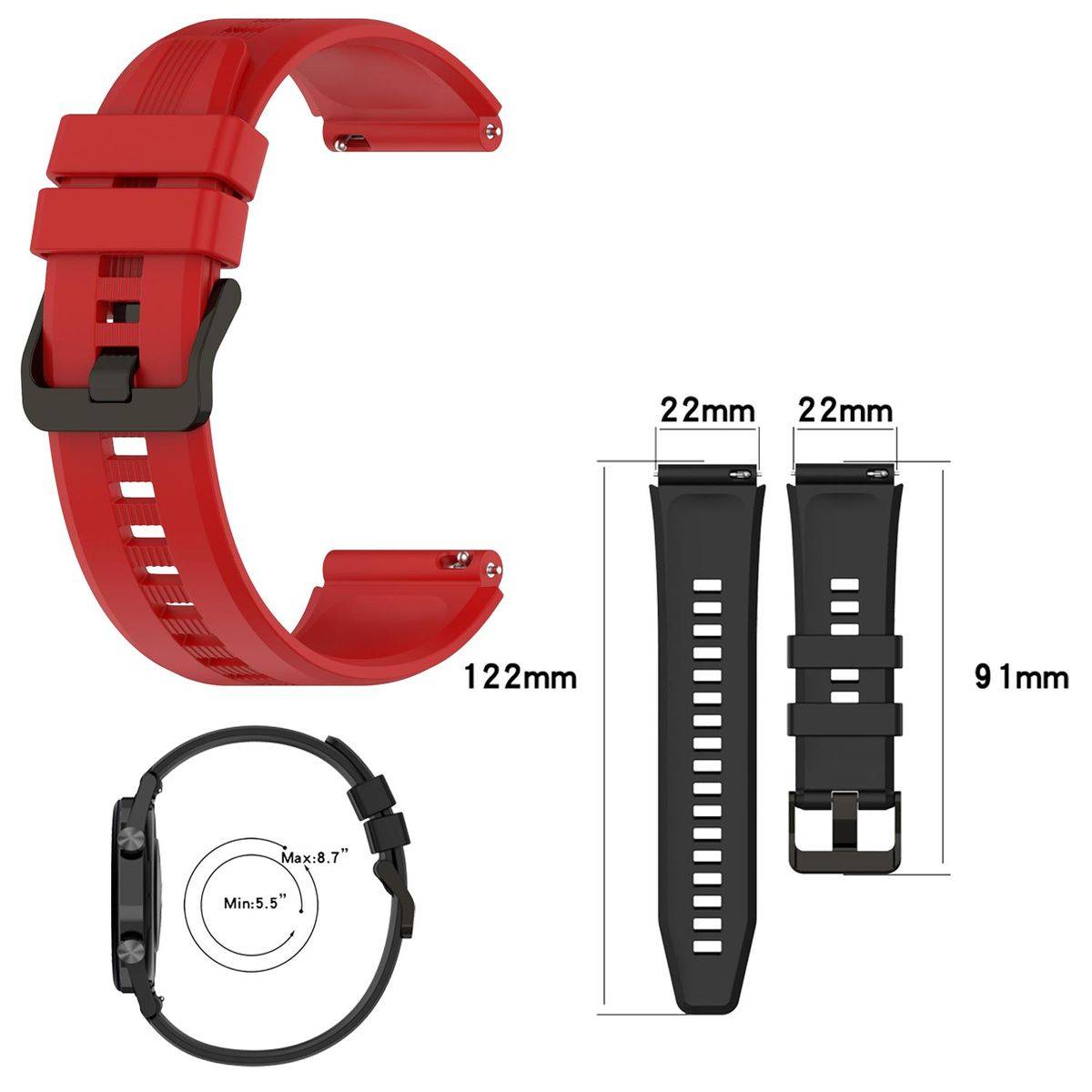 Für Honor Watch GS 3 / GS3 Kunststoff / Silikon Armband Watch Uhr Rot Ersatz Arm Band