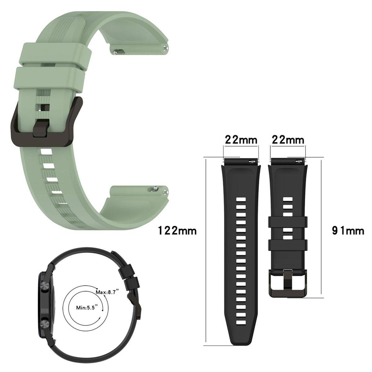 Für Honor Watch GS 3 / GS3 Kunststoff / Silikon Armband Watch Uhr H-Grün Ersatz Arm Band