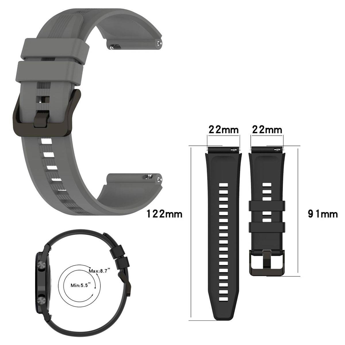 Für Honor Watch GS 3 / GS3 Kunststoff / Silikon Armband Watch Uhr Grau Ersatz Arm Band