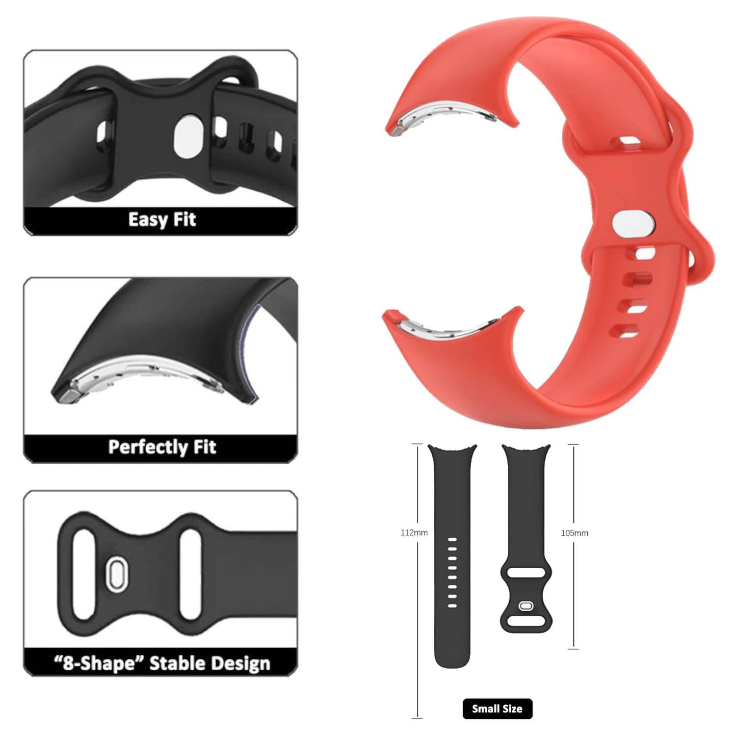 Für Google Pixel Watch 3 41mm / 2 / 1 Silikon Armband Größe S Uhr Rot