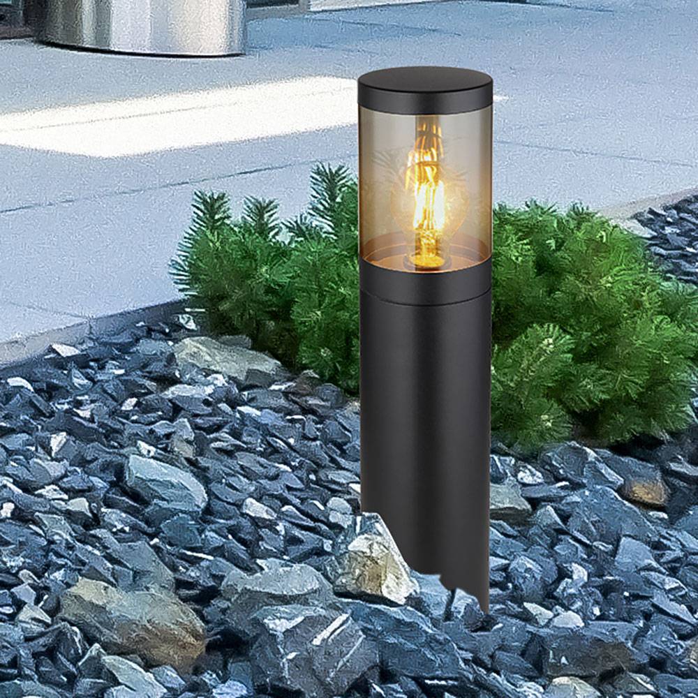 Sockelleuchte Außen Stehlampe Außenleuchte Edelstahl, Spritzwasserfest Garten, schwarz rauchfarben, 1x E27 Fassung, DxHxB 14x50x10,2cm
