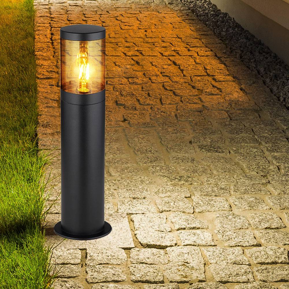Sockelleuchte Außen Stehlampe Außenleuchte Edelstahl, Spritzwasserfest Garten, schwarz rauchfarben, 1x E27 Fassung, DxHxB 14x50x10,2cm
