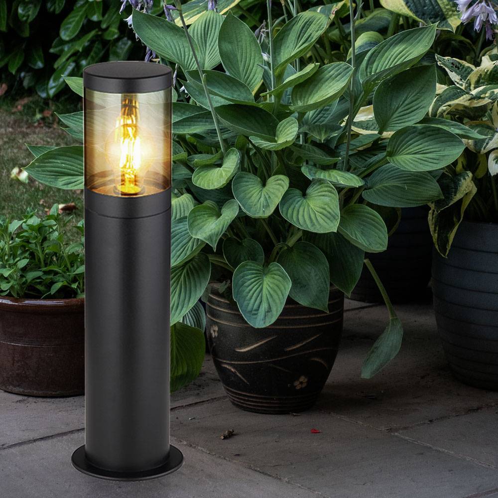 Sockelleuchte Außen Stehlampe Außenleuchte Edelstahl, Spritzwasserfest Garten, schwarz rauchfarben, 1x E27 Fassung, DxHxB 14x50x10,2cm
