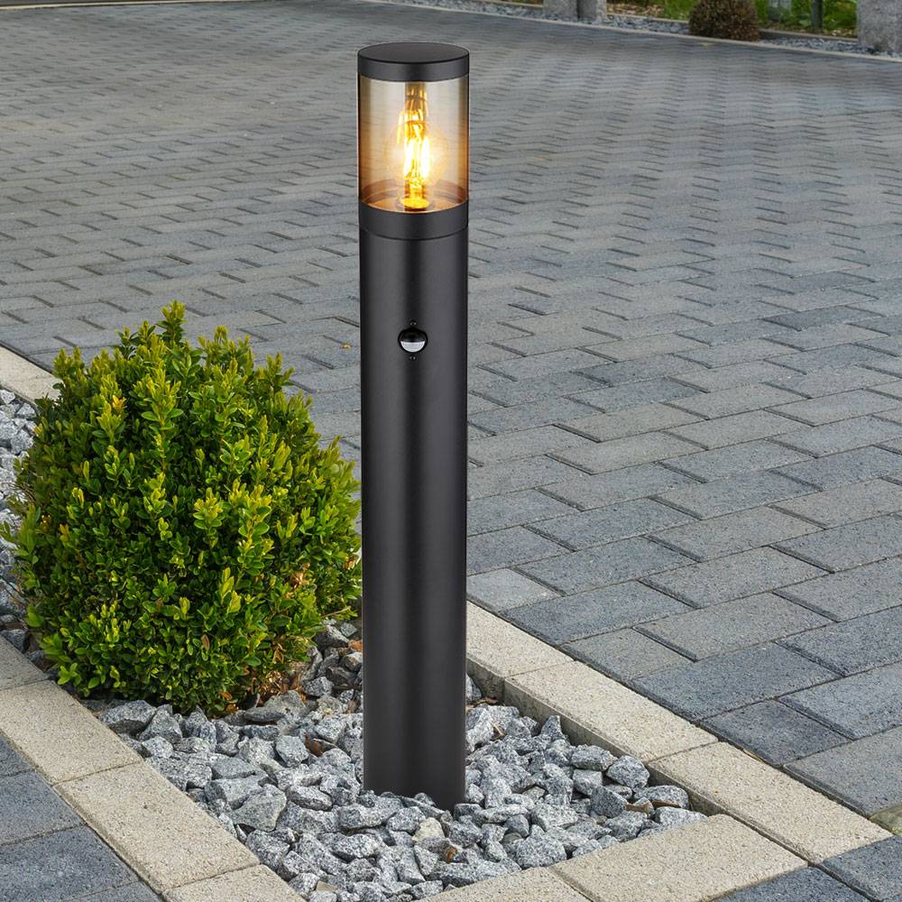 Wegeleuchte mit Bewegungsmelder Aussenleuchten Garten Stehlampe mit Sensor, Edelstahl schwarz rauch, App Steuerung CCT, Smart RGB LED 8,5W 806Lm