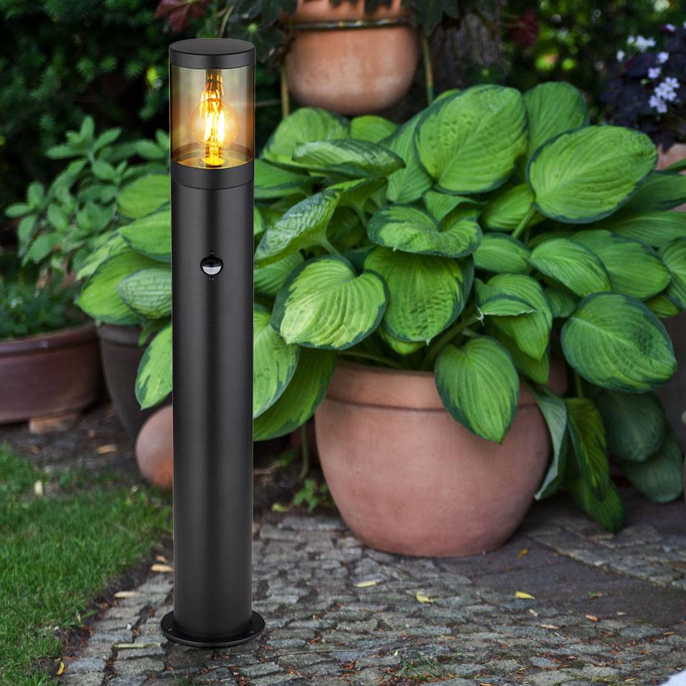 Außenstehlampe Gartenlampe Wegeleuchte mit Bewegungsmelder Garten Standleuchte Stehlampe Bewegungsmelder, Edelstahl schwarz rauch, E27 Fassung, DxH