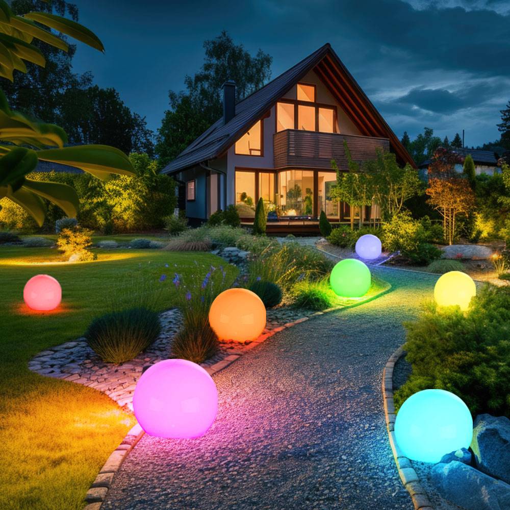 Kugellampe Steckleuchte Garten Kugelleuchte LED Fernbedienung Solarkugel für Außen 30 cm, CCT dimmbar, 1x Smart Home RGB LED 10W 750Lm, DxH 30x45 cm