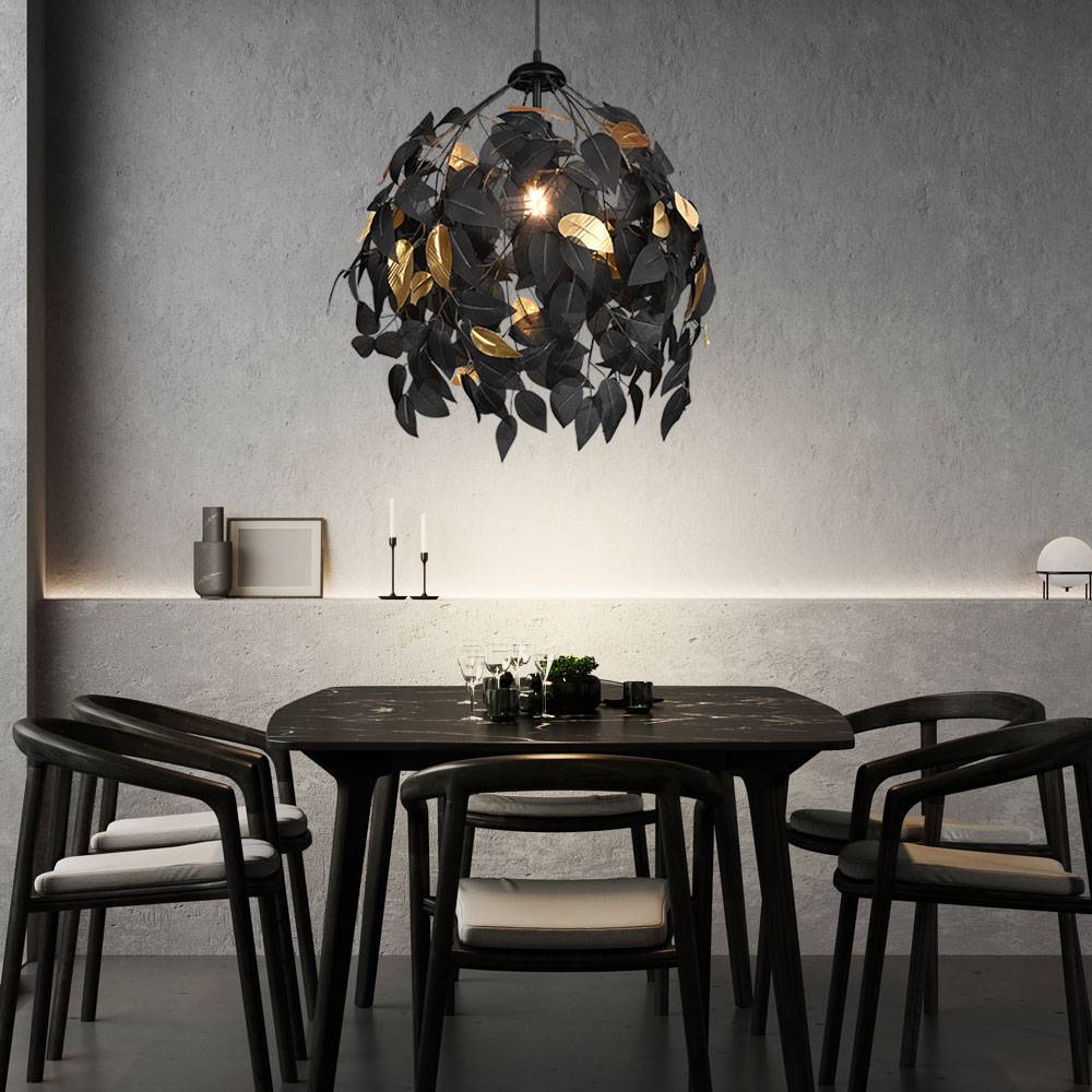 Hängeleuchte Fernbedienung dimmbar Wohnzimmerleuchte Hängelampe Farbwechsel Blätter Lampe schwarz gold, Metall, 1x RGB LED 8,5W 806Lm warmweiß, Dx