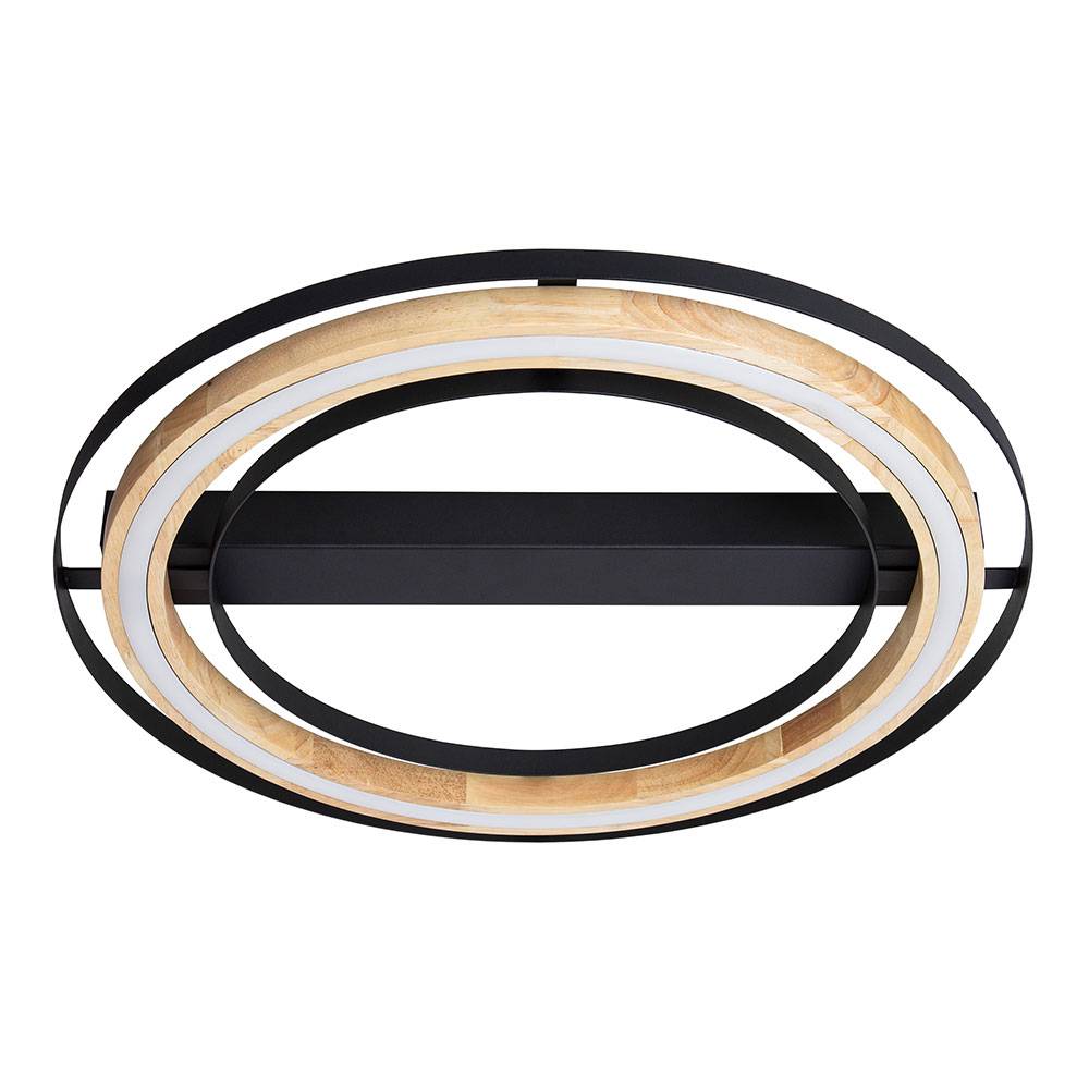Deckenleuchte Bambus LED Deckenleuchte dimmbar Deckenlampe Wohnzimmer, 3 Stufendimmer Holzoptik, Metall schwarz Natur, 1x LED 21W 3000Lm 3000K, DxH