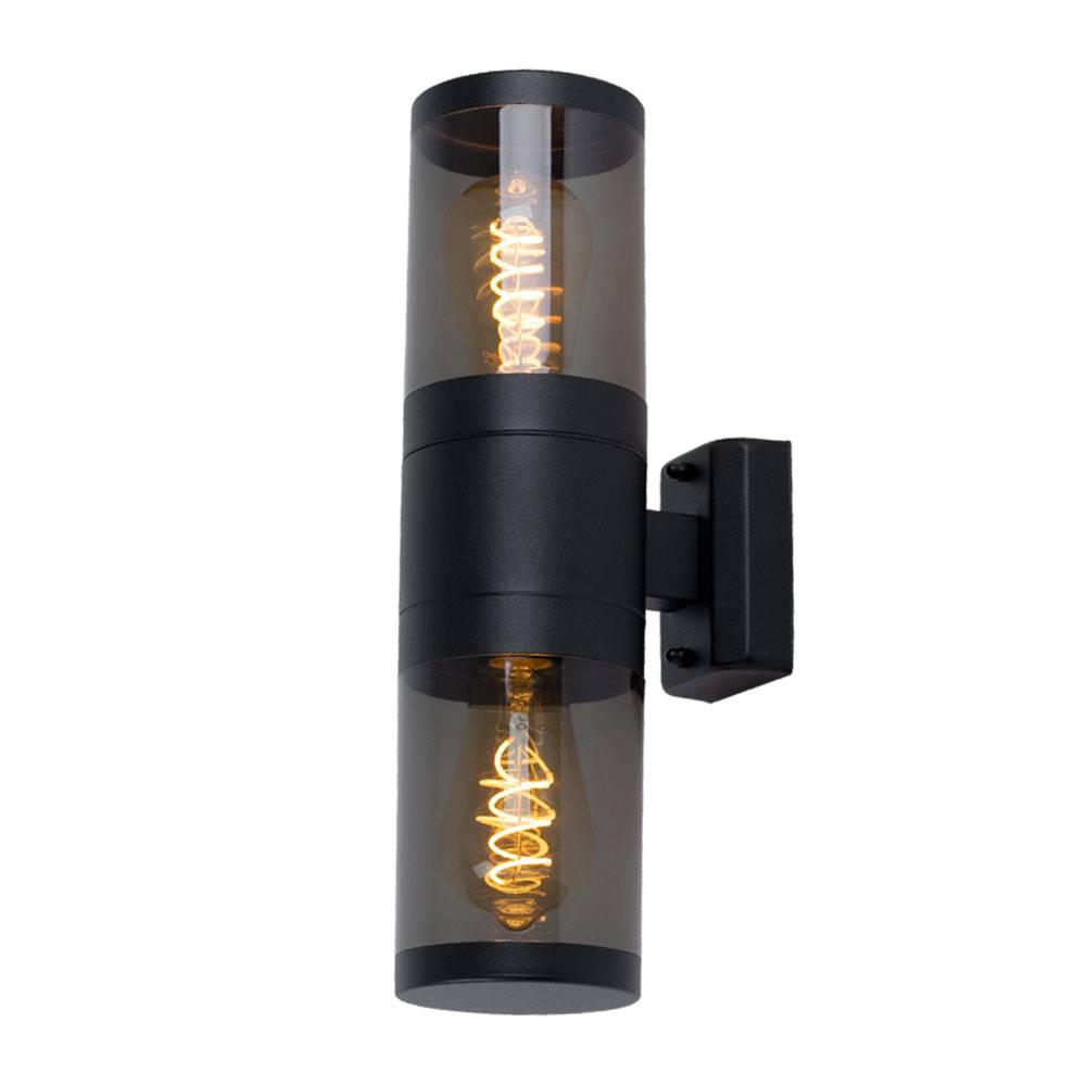 Wandleuchte Up and Down Leuchten Aussen Edelstahl Außen Aussenlampen Haus Wandleuchten Edelstahl, schwarz rauch, 2 Flammig E27 Fassungen, H 38 cm