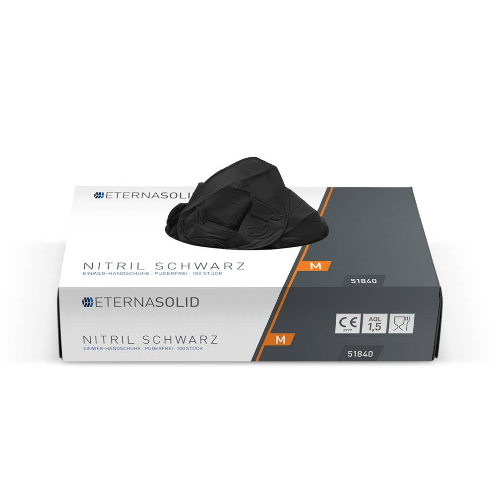 ETERNASOLID Nitril-Handschuhe, Größe S, schwarz, 100 Stück/Box