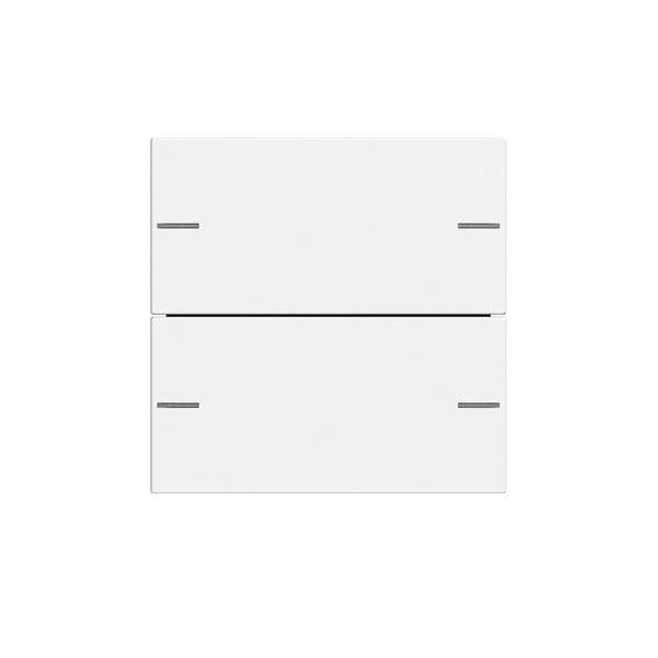 Ein minimalistischer weißer rechteckiger Wandschrank mit zwei Schubladen, ausgestattet mit schlichten horizontalen Griffen, konzipiert für moderne Innenräume.