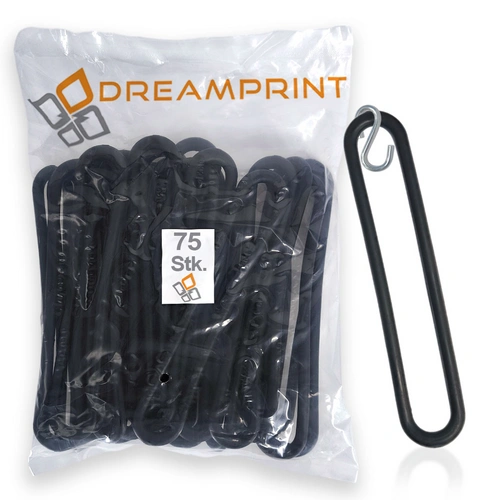 Dreamprint Gummispannringe (75 Stück, 250mm, Ø8mm) + 75 x S-Haken – Spanngummi in Schwarz für Anhängerplanen - Gummiring, Spannring, Gummiband, Dreamprint Gummispannringe (75 Stück, 250mm, Ø8mm) + 75 x S-Haken – Spanngummi in Schwarz für Anhängerplanen - Gummiring, Spannring, Gummiband,
