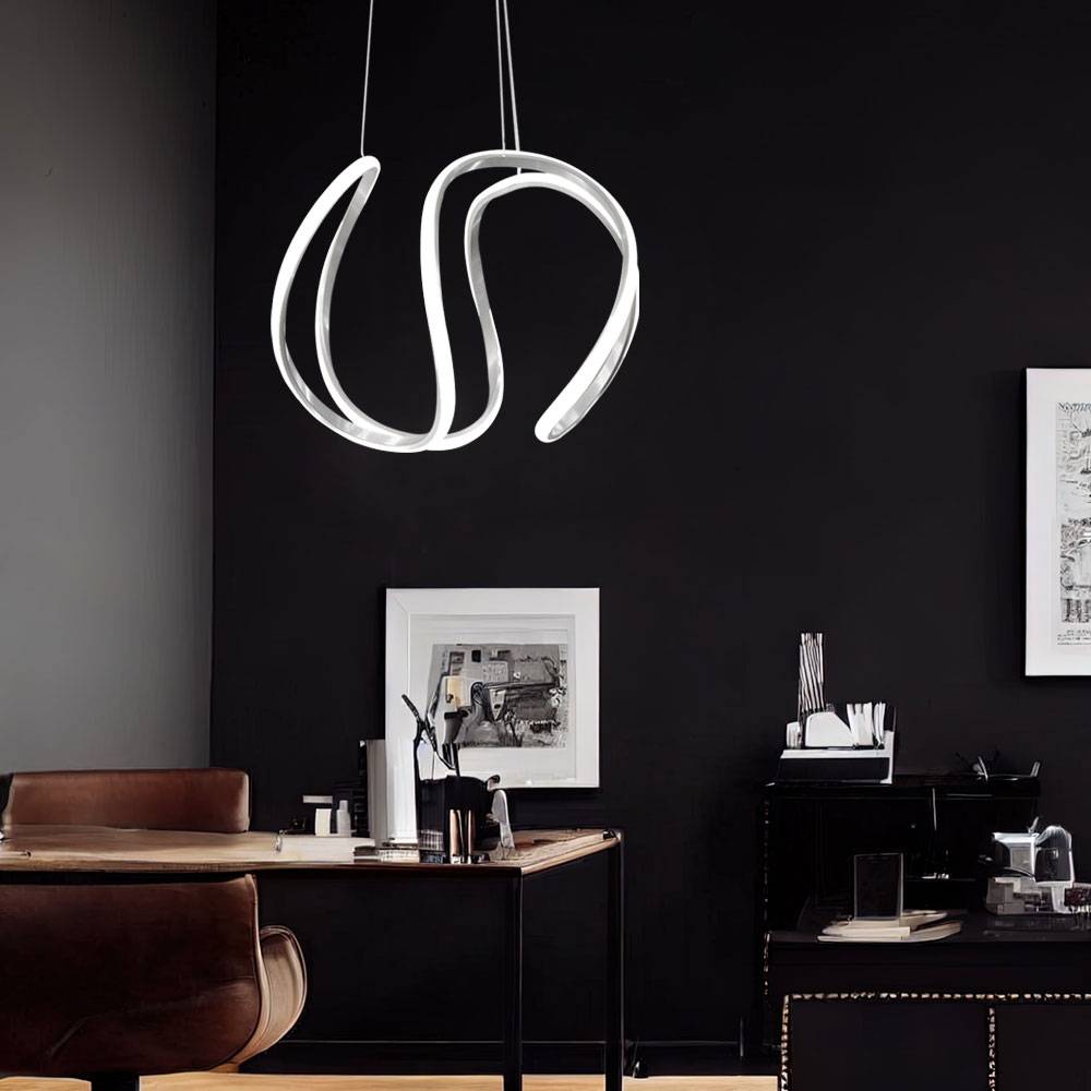 LED Hängeleuchte geschwungen Pendelleuchte dimmbar Modern Deckenleuchte hängend, Metall grau weiß, 23W 1840Lm warmweiß, LxBxH 45x44x150 cm