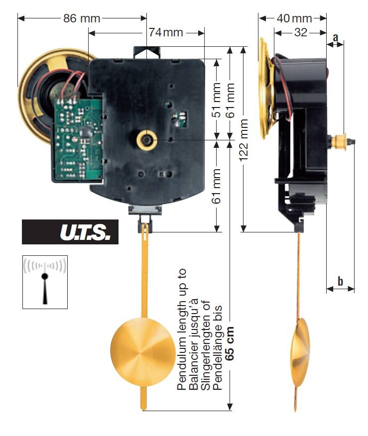 UTS Funkpendelwerk FW UTS Bim-Bam oder Westminster 700, ZWL 18,5mm