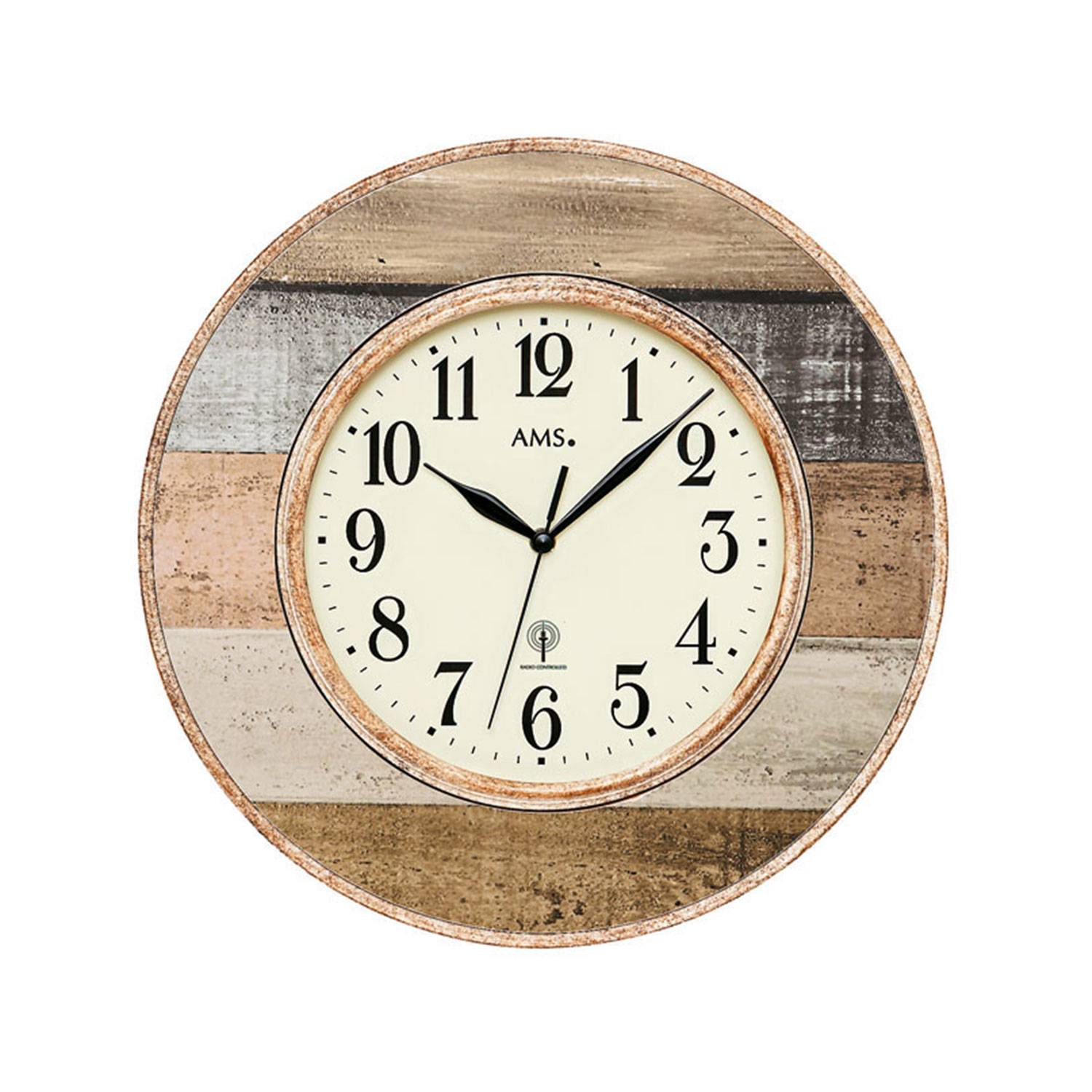 AMS. Wanduhr 5975, Funk, Kunststoffgehäuse mit Holzdekor im Landhaus-Stil