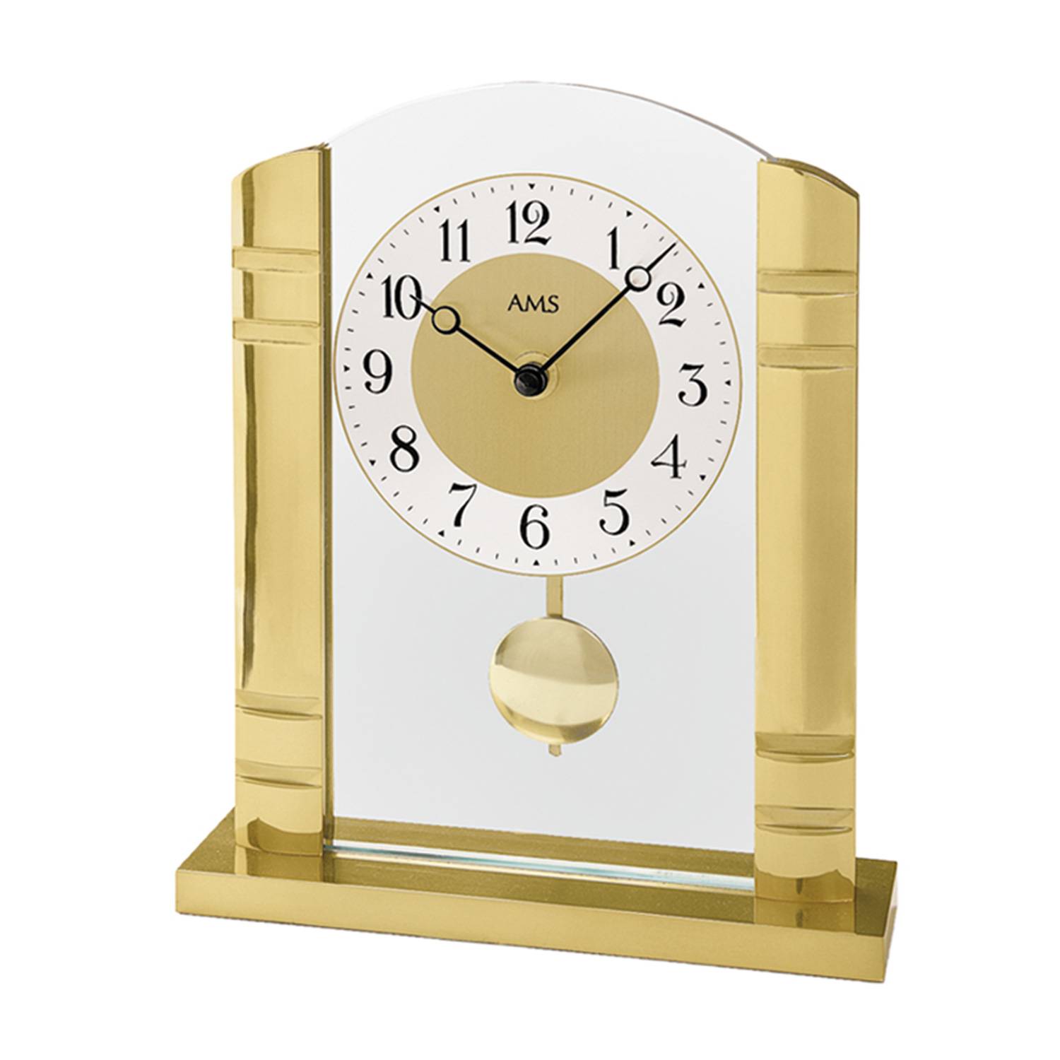 AMS 1117 Quarz-Pendeltischuhr, Metall, Gold, Mineralglas
