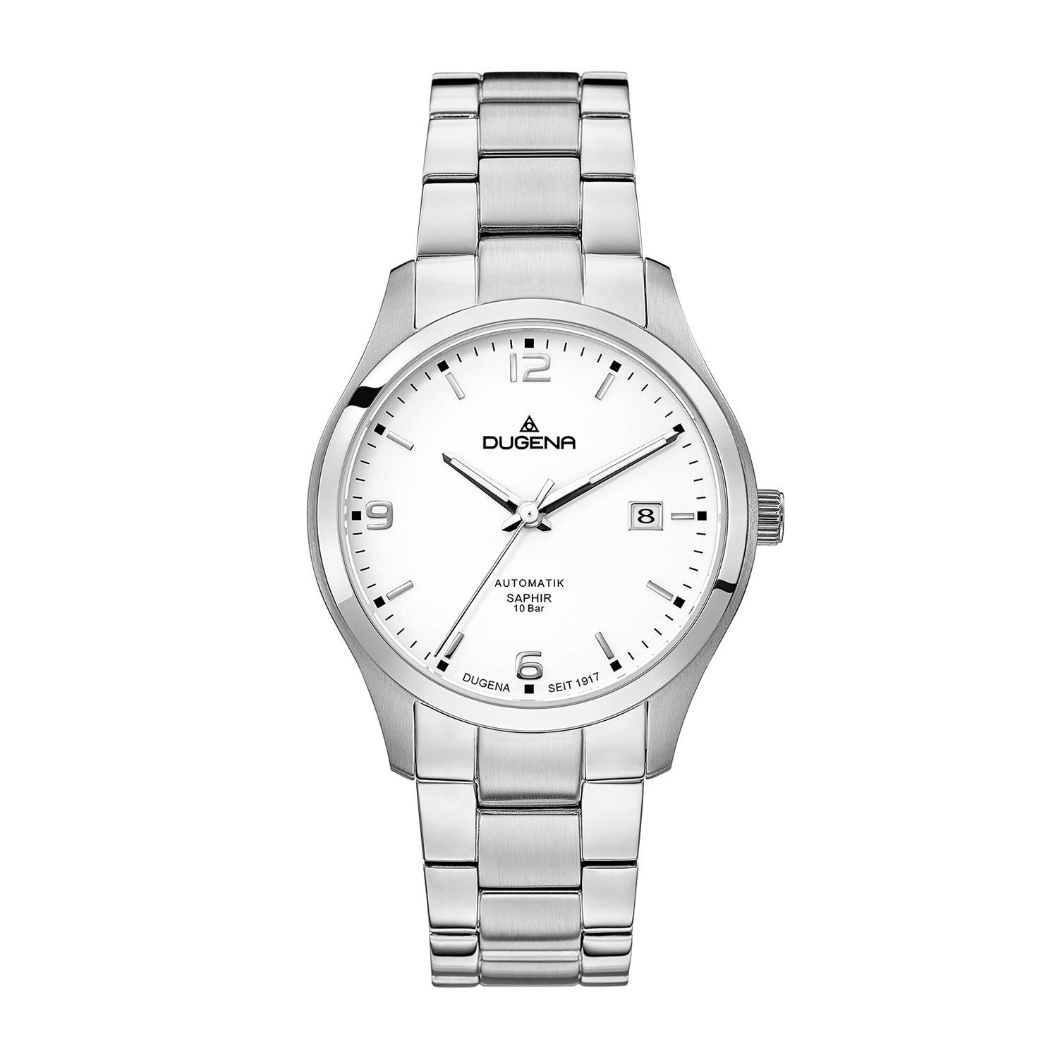 Dugena Herrenuhr 4460698 Tresor Automatik, Weiß, Edelstahl, Saphirglas, 10 bar