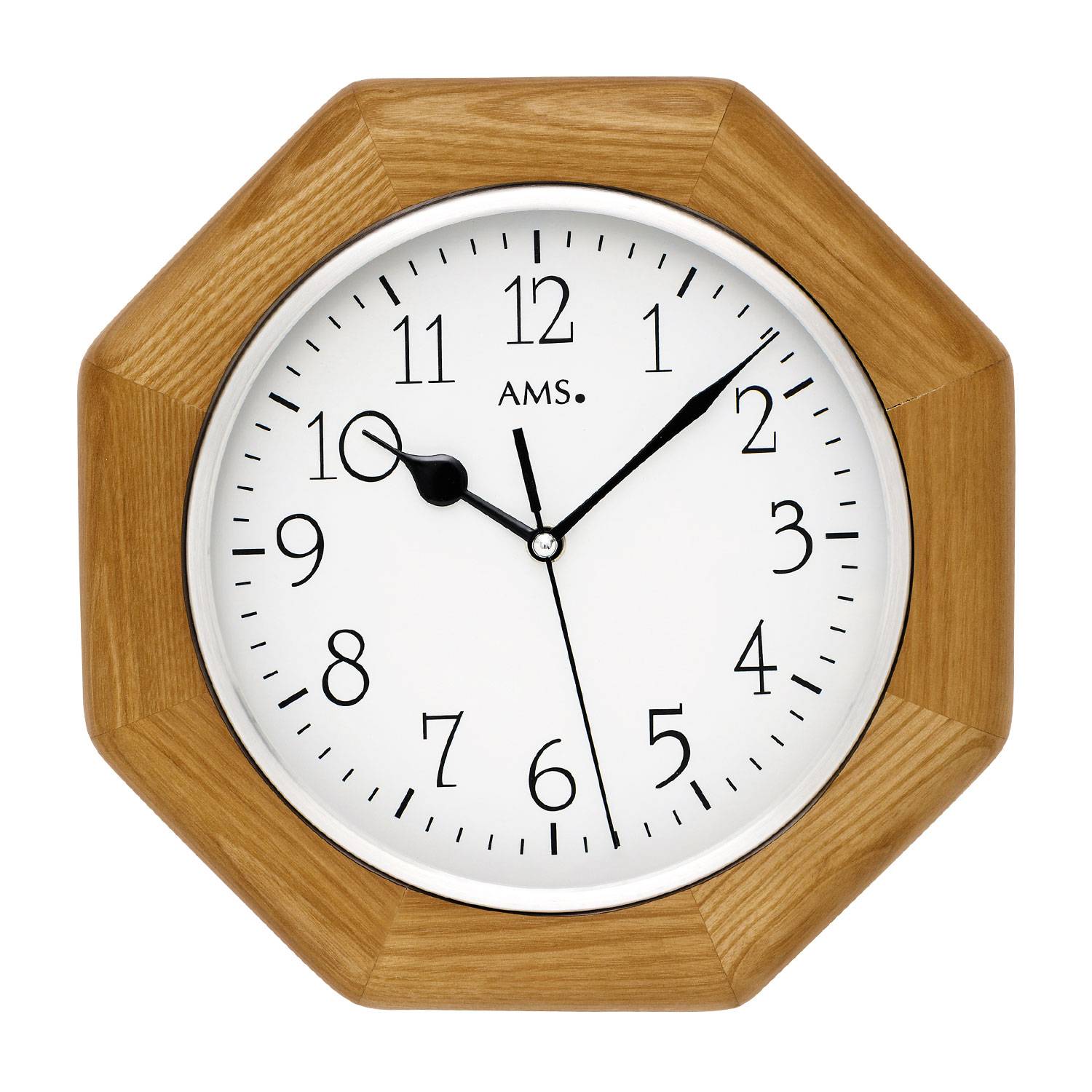 AMS. Funk-Wanduhr 5512 Vaduz, Funk, Eiche, Achteck, Holzgehäuse, Mineralglas