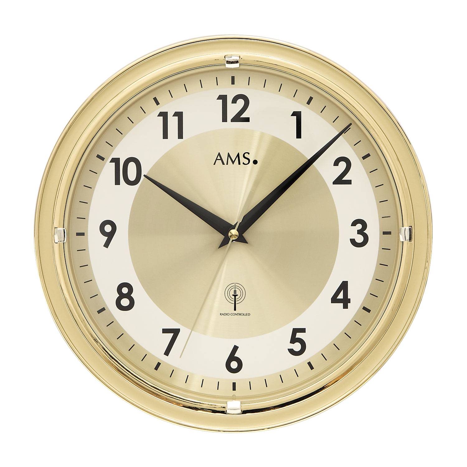 AMS. Wanduhr 5946, Funkwerk, Gold, aus Kunststoff und Aluminium, 30 cm