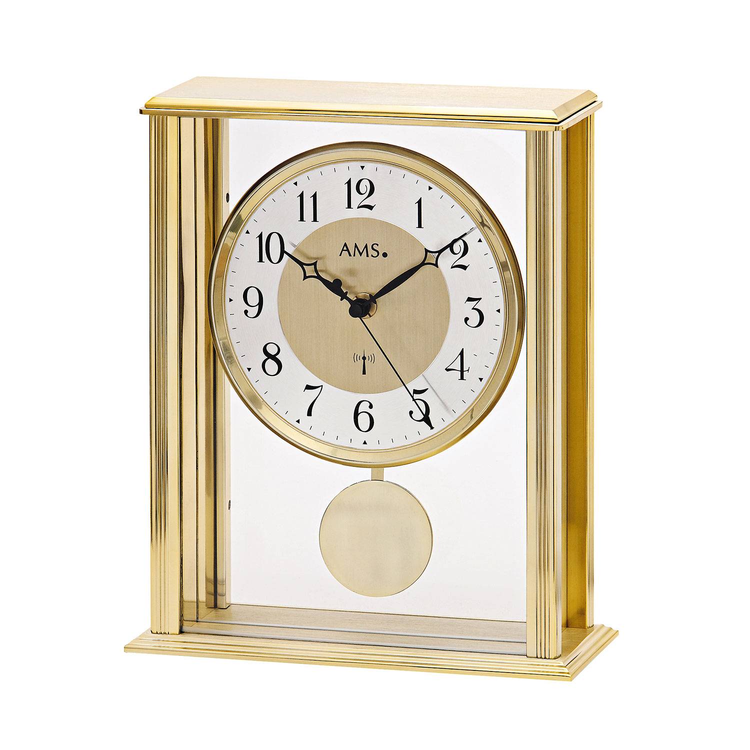 AMS 5191 Funkpendeluhr, goldenes Metallgehäuse und Zifferblatt