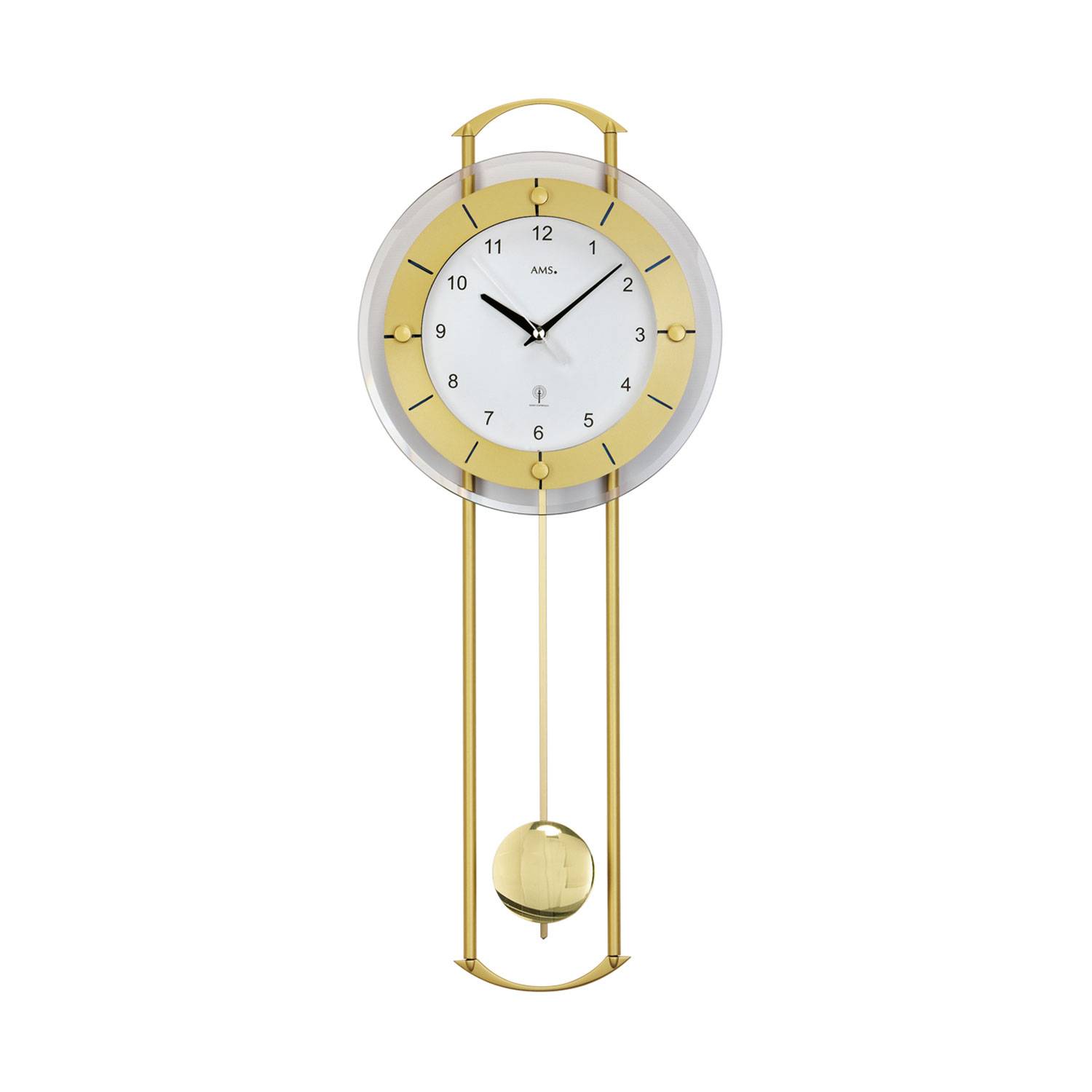 AMS. Pendelwanduhr 5255, Gold, mit Aluminiumfrontreif und Mineralglas