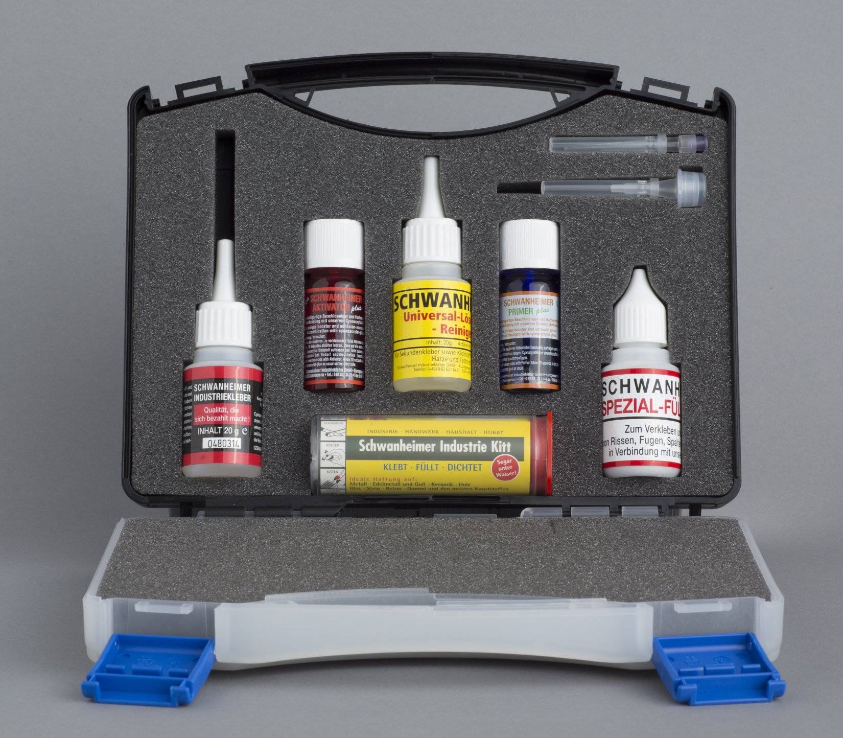 SCHWANHEIMER Reparatur-Koffer, 9-teilig, Klebemittel und Zubehör
